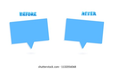 Template before and after speech bubbles isolated on white background. Comparison card with empty space and handwritten text. Vector illustration.