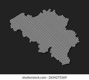 Template Belgium map from grey diagonal lines isolated on background. Europe country for pattern, design, illustration, infographic. Abstract concept parallel lines of silhouette map Belgium