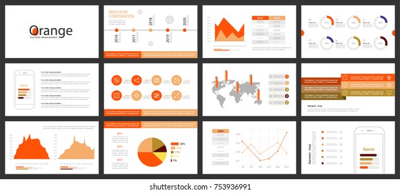 Template is the best as a business presentation, used in marketing and advertising, flyer and banner, the annual report. Orange elements infographic on a black background. Vector illustration