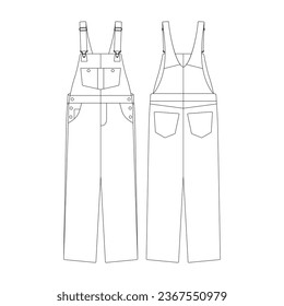 template bib overall denim vector illustration flat design outline clothing collection