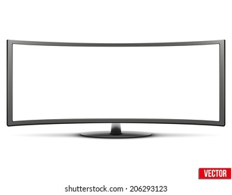 Template of big curved wide screen led or lcd tv monitor. Vector Illustration isolated on white