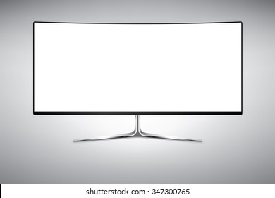 Template of big curved wide screen television or computer monitor. Vector Illustration isolated on white.