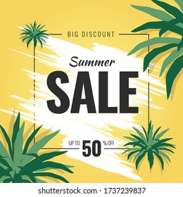 Template of Big Discount Summer Sale with Tropical Plant