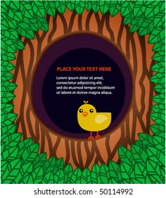 The template with a bird in the hollow of a tree