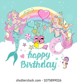 Template birhday card with beautiful mermaid