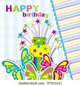 Template birthday greeting card, vector illustration