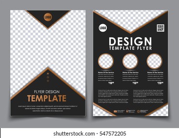 Template black A4 brochures. Design 2 pages flyer with space for images, information, text and YyR code. Vector illustration. Set