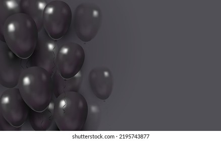 Template black banner with 3d balloons with faces. Happy Halloween. Vector Illustration