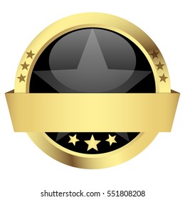 template of black button with golden frame and banner