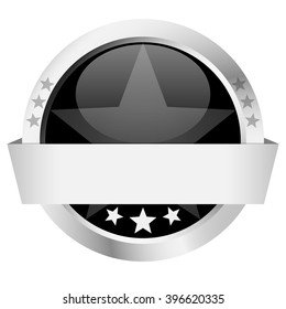 template of black button with silver frame and banner