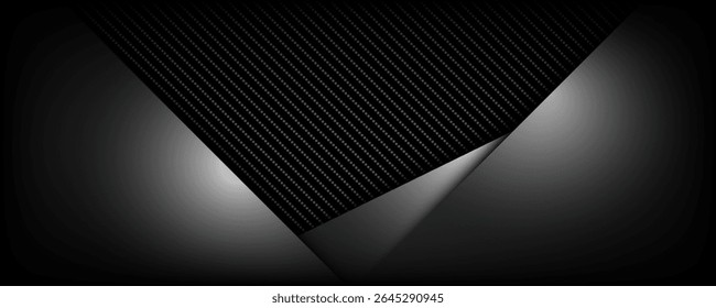 Modelo triângulos geométricos pretos sobrepondo fundo de fibra de carbono kevlar e textura. Papel de parede material para o carro. Ilustração vetorial