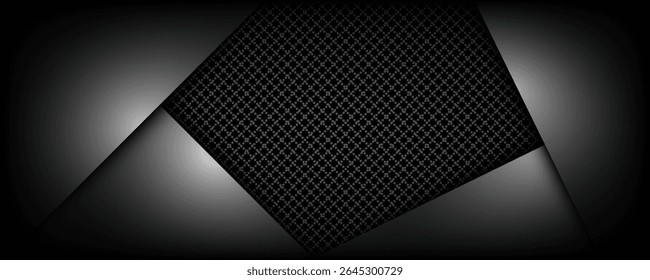 Modelo triângulos geométricos pretos sobrepondo fundo de fibra de carbono kevlar e textura. Papel de parede material para o carro. Ilustração vetorial