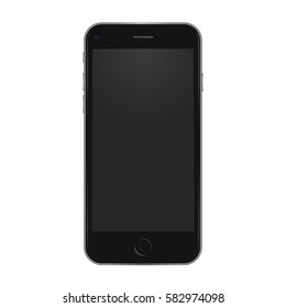 Template of black mobile phone with empty screen on white background.. Vector realistic illustration.