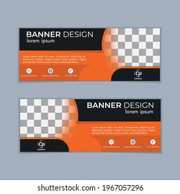 Template of black and orange vector horizontal banner, can be used for online business webinar invitation or live conference, seminar of social banner