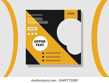 Template of black and yellow color social media post for social networks. Design cover for business, corporate, finance, food, beauty, fashion, sports, jogging, gym without images.