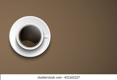  Template blank banner with a cup of coffee on a brown background. 