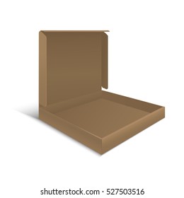 Template Blank Cardboard Pizza Open Box. Vector