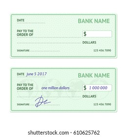 Template Blank Classic Bank Check Business Payment Concept for Shopping and Investment. Vector illustration