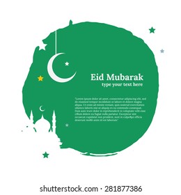 Vorlage leere Grüße rund Illustration mit Islam-Ost-Stil mit Text "Eid Mubarak" - "Happy Holiday" in arabischer Sprache