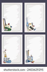 Template of blank pages of notebook and diary with stationery and torn sheets of paper