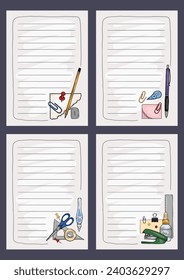 Template of blank pages of notebook and diary with stationery and torn sheets of paper