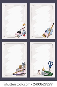 Template of blank pages of notebook and diary with stationery and torn sheets of paper