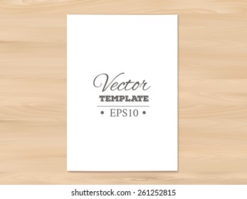 Template of a blank paper sheet on a wooden background. EPS 10 vector. 