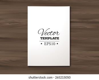 Template of a blank paper sheet on a wooden background. EPS 10 vector. 