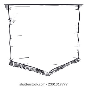 Template of a blank pennant decorated with fringes in hand drawn style.