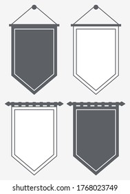 Template Blank Pennant. Silhouette And Outline Banners. Posters And Flags Vector Mockup. Set Pennons With Ready Place For Inscription Or Logo