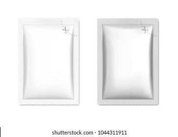 Template of blank sachet packaging for food, cosmetic and hygiene. Vector illustration on white background. Ready for your design. EPS10.