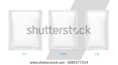 Template of blank sachet packaging for food, cosmetic and hygien. Vector illustration on white background. Ready for your design.	