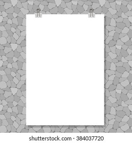 Template - blank sheet of paper on the stone wall. Vector.