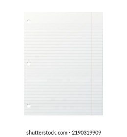Template of a blank sheet of paper from a striped school notebook. Vector illustration.