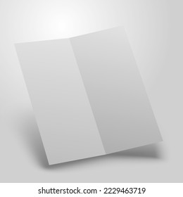 Template blank two fold paper leaflet on gray background. Vector mock up realistic opened brochure, booklet, flyer, leaflet or magazine.