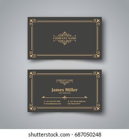 Template of the blank vintage business card on the sir a background.The card with a pattern with a realistic shadow. Vector illustration.