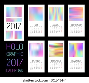 Template blank wall calendar 2017, six months, watercolor, vector mesh imitation holographic film, hologram paper, pearl rainbow iridescent effect, corporate style, business, company gift, EPS 10