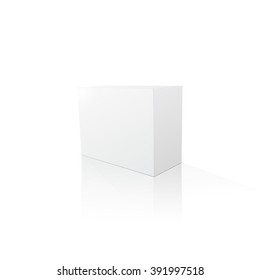 Template of blank white box for product. Rectangle box with shadows and reflection.