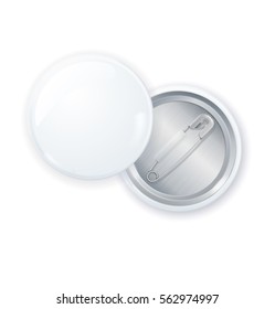 Template Blank White Circle Button Badge Pin Front and Back Side Empty Mock Up . Vector illustration