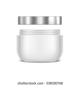 Template Blank White Cream Jar for Beauty and Care. Realistic Empty Mock Up Vector illustration