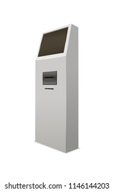 Template Blank White Payment Terminal Mock Up Isometric View Isolated on Background. Vector illustration of Electronic Atm