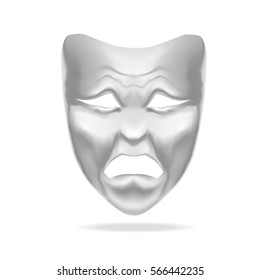 Template Blank White Tragedy Mask Theatre. Realistic Empty Mock Up. Vector illustration
