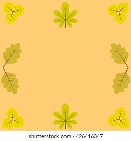 template, blanks for greetings and recordings, surrounded by yellow leaves of chestnut, birch and oak.
