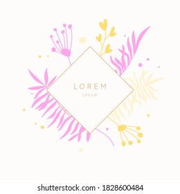 Template for blogs and your advertising on the site. A composition with plant elements for text placement. Modern illustration in a minimalistic style. Vector design elements.