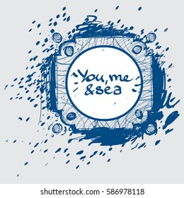 Template blue abstract background and curly white part in the middle for text.