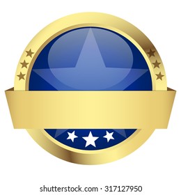 template of blue button with golden frame and banner