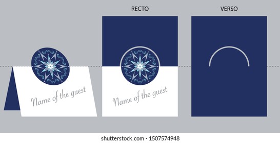 Template - Blue cardboard to place your guests - decorated with a geometric shape of several stars.