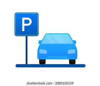 Template with blue parking. Logo, icon, label. Parking on white background. Web element. Vector stock illustration