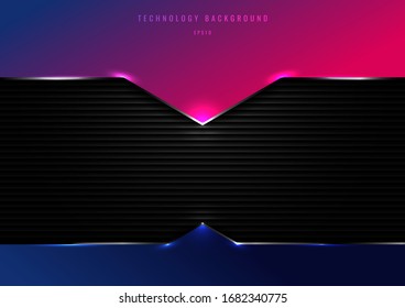 Template blue and pink geometric header with lighting effect on black background with space for your text. Technology futuristic concept. Vector illustration