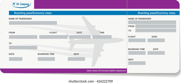 Template of a boarding pass or air ticket